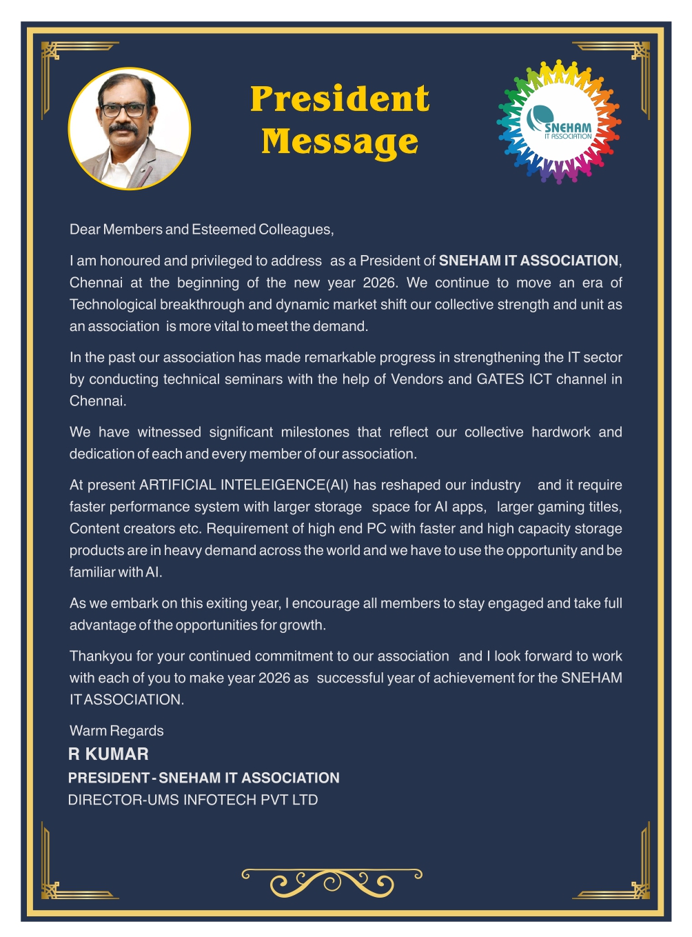 About SNEHAM IT ASSOCIATION